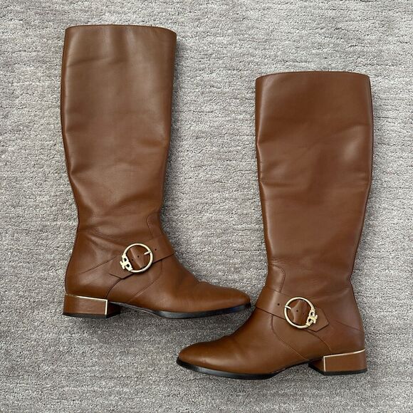 Tory Burch Shoes - Tory Burch Boots Womens 10 Brown Leather Riding Sofia Gold Tone Accents Classic